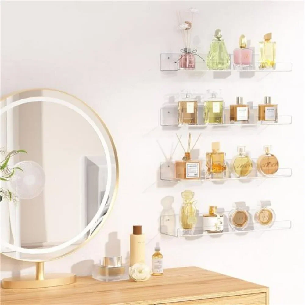 Upsimples Clear Acrylic Wall Shelves 8 Pack Floating Storage for Bathroom Kids